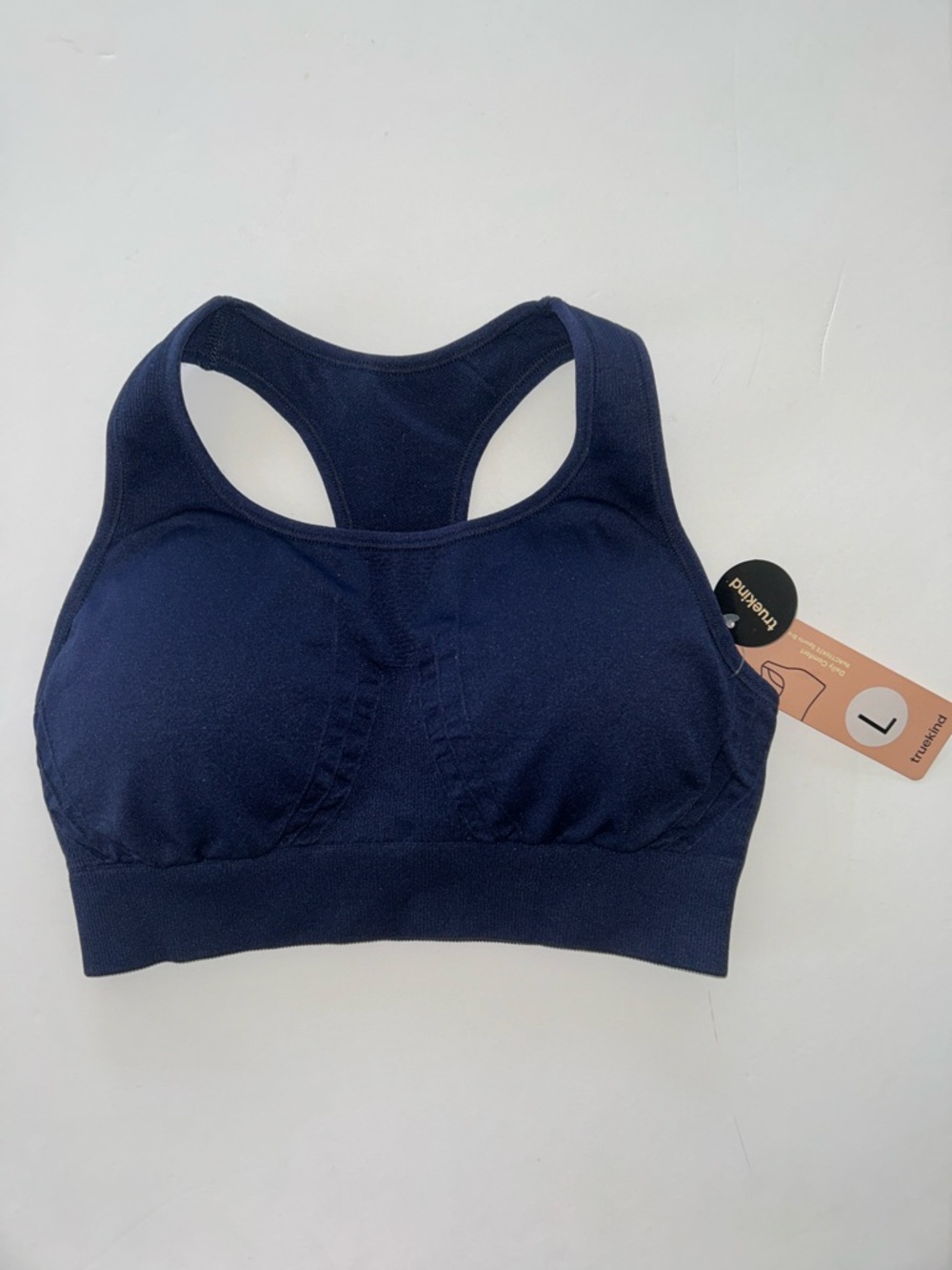NWT Truekind® Navy Blue Seamless Racerback Sports Bra, Sz-L